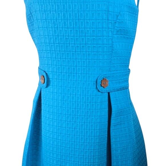 Modcloth Turquoise Flower Button Sixties Signature Retro Pin Up A-Line Dress M - Picture 2 of 7